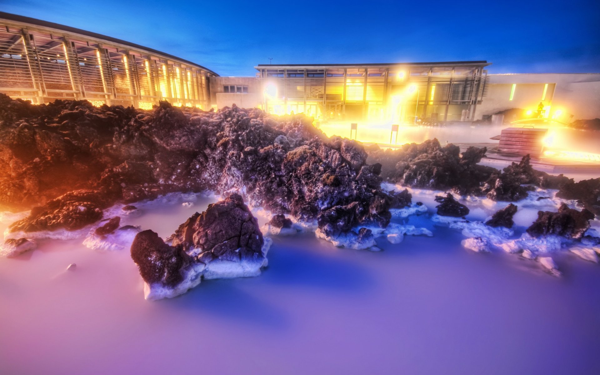 rocce acqua sera hdr