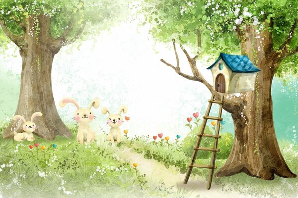 A fabulous tree house and a bunny