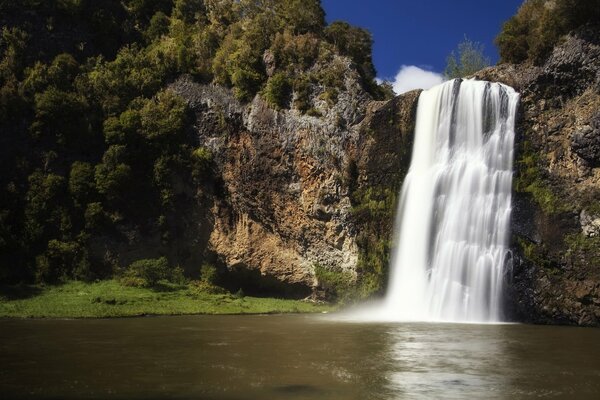 Beautiful big waterfall in New Zealand