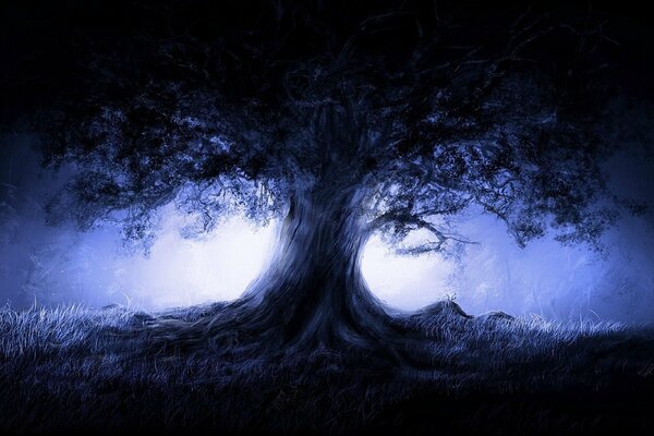 Темный арт с мистическим деревом