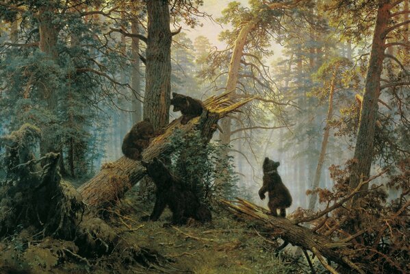 Ivan Shishkin s painting Morning in the pine forest 