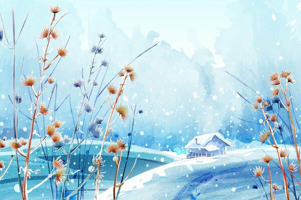 Piękny zimowy dzień na wsi