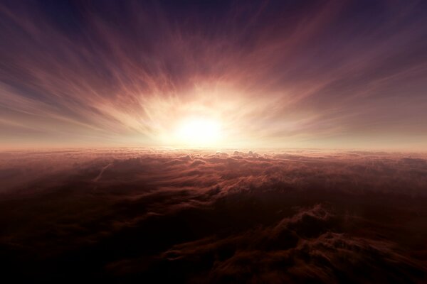 El infinito de las nubes en el cielo rojo