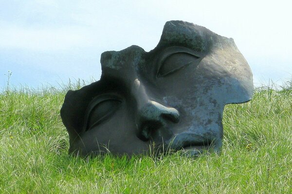 Denkmal Gesicht im grünen Gras