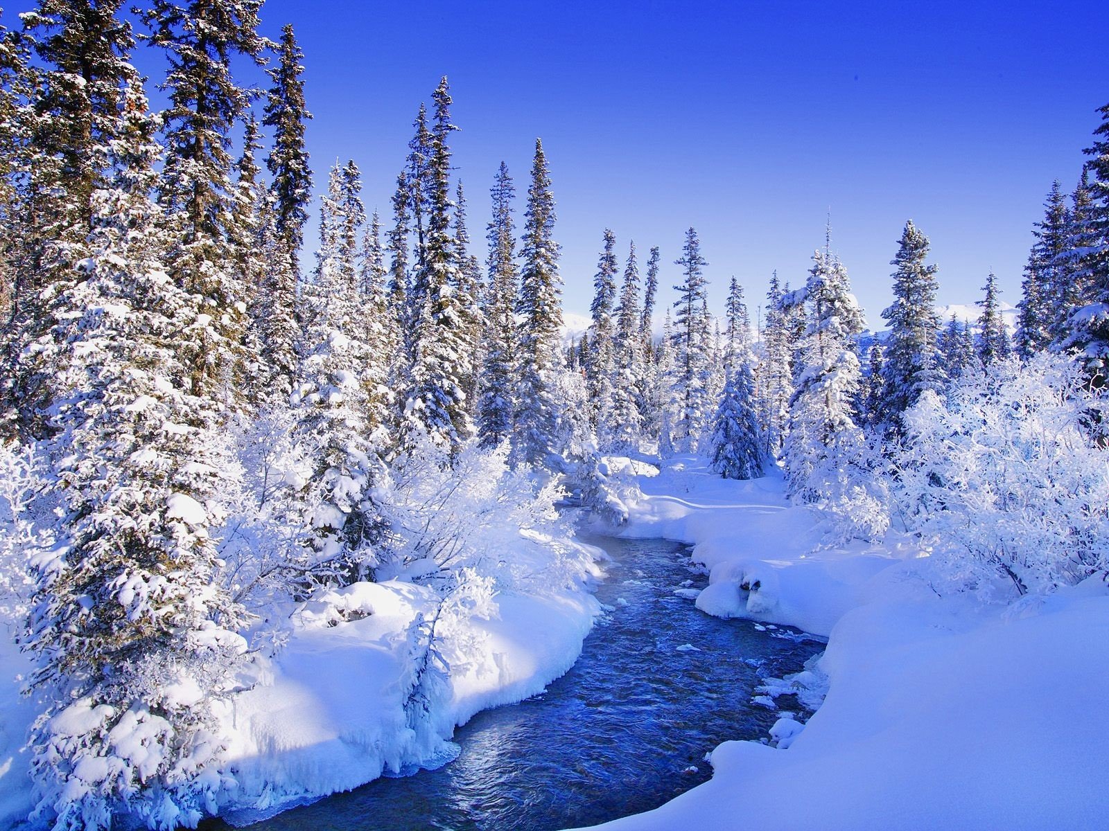 winter snow river blue