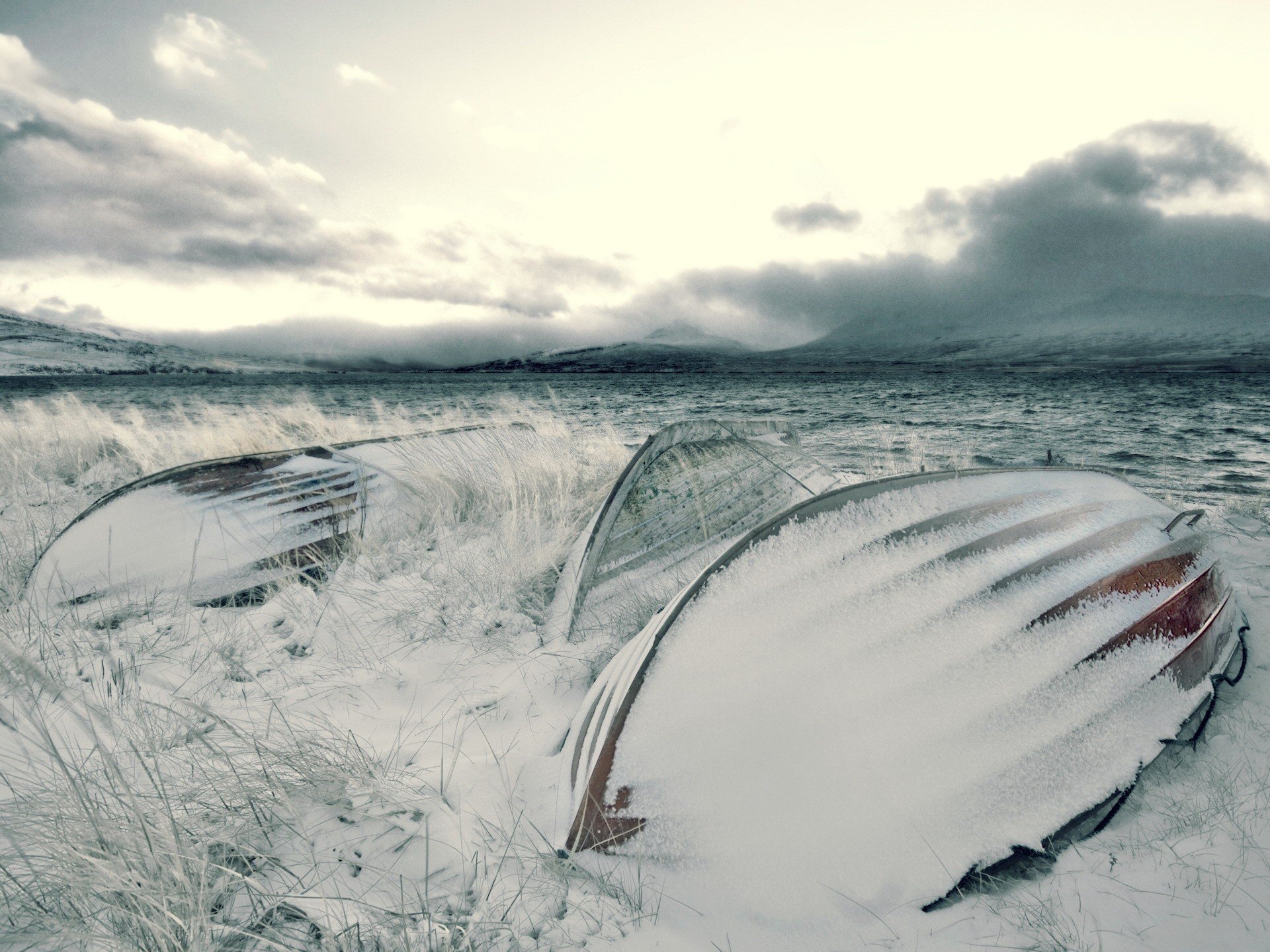 invierno nieve barcos