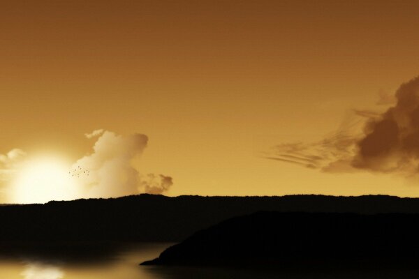 Beautiful landscape at a height in the setting sun