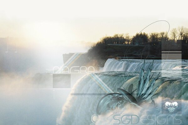 Bild mit Wasserfallbehandlung und Bäumen