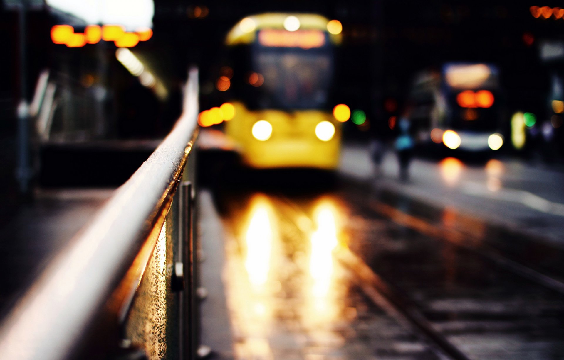 town road street bus machinery close up bokeh light