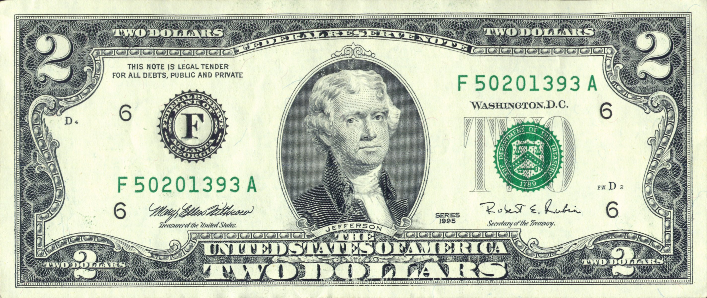 jefferson note dollar two federal legal