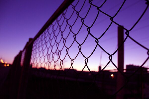 Filet de clôture au coucher du soleil violet