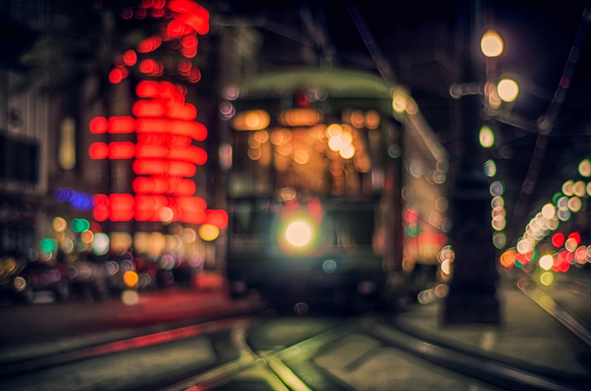 ville tram route soirée nuit bokeh lumières lanternes lumière