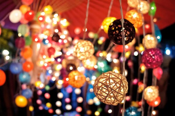 Colorful garlands lights are bright