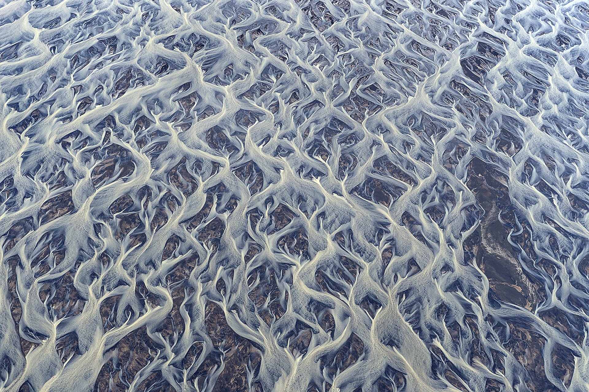 islande paysage abstrait rivière ruisseaux ruisseaux poussière volcanique boue glaciaire texture motifs vue de dessus