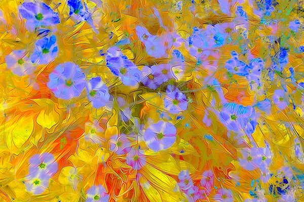 Rendering, flowers yellow and purple