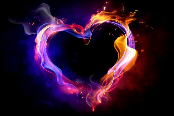 A heart of fire on a dark background