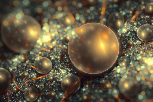 Golden balls on a pearl background