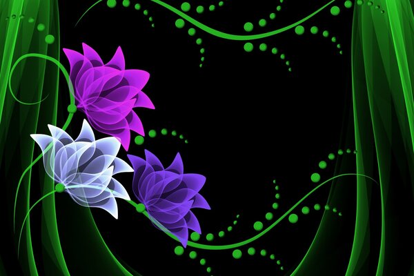 Neon flowers on a dark background