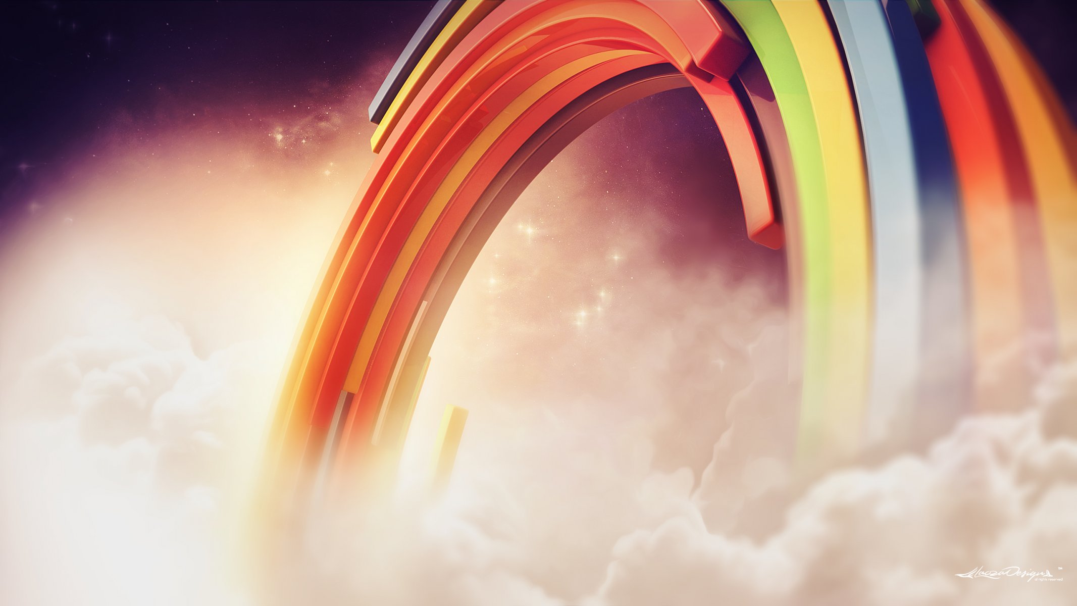 arcobaleno nuvole rendering creativo