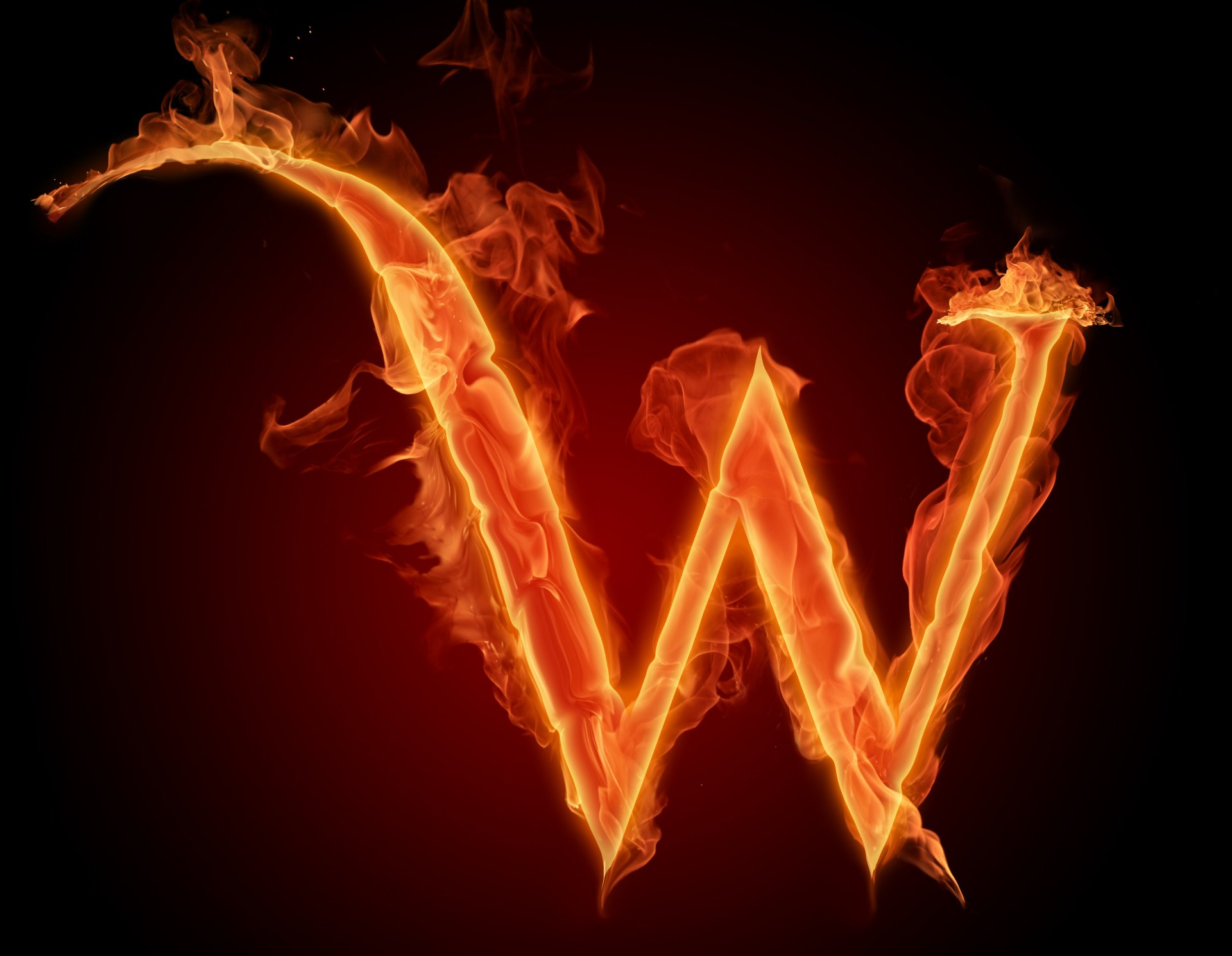 w letter lit. fire flame