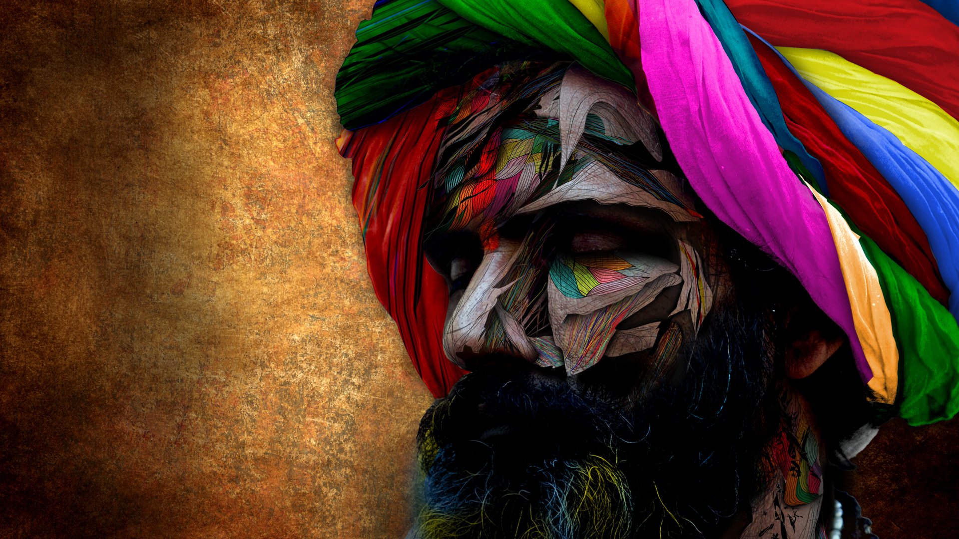 face beard turban flowers men