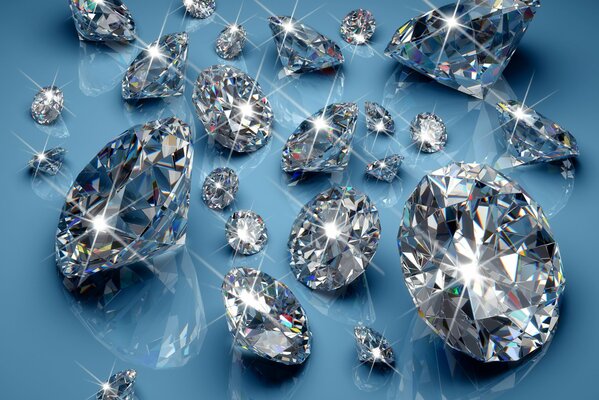 Diamants brillants sur fond bleu