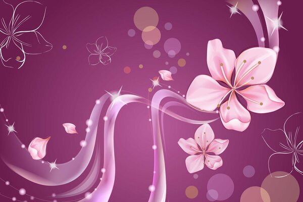 Lilac flowers line wallpaper