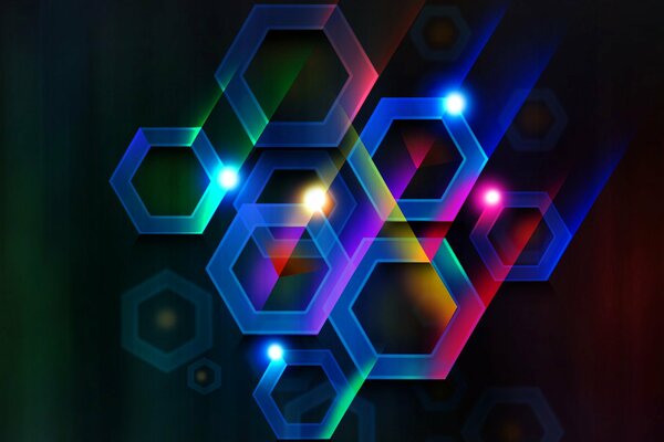 Abstract hexagon shapes with bright highlights