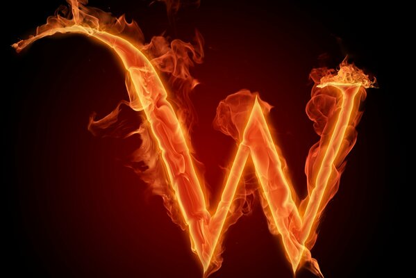 Burning letter w on a black background