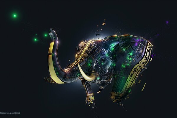 Metal elephant on a black background