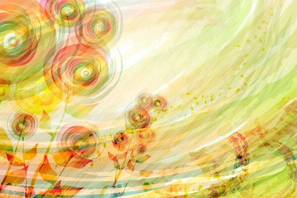 Abstract painting of flowers in the colors of summer