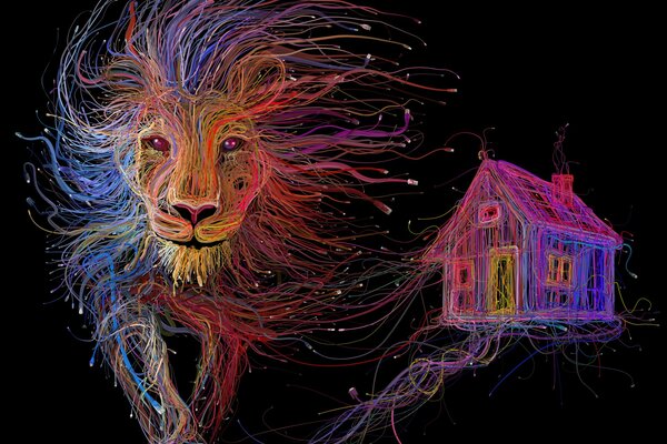 León multicolor de los cables