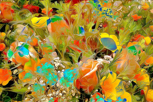 A garden strewn with bright flowers