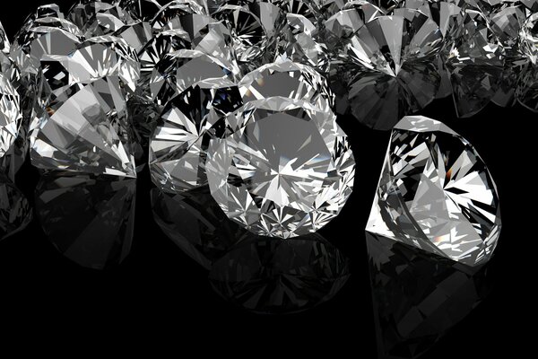 Bild von hellen großen Diamanten auf einem spiegeldunkeln Hintergrund