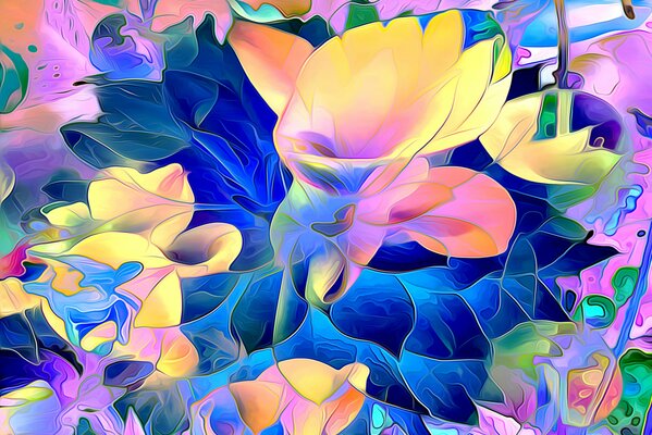 Abstraction of flowers and petals in rendering