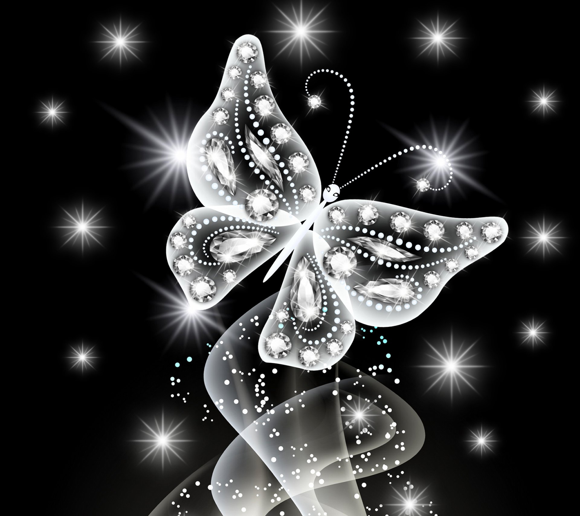 neón mariposa abstracto blanco diamantes jem brillan resplandor neón