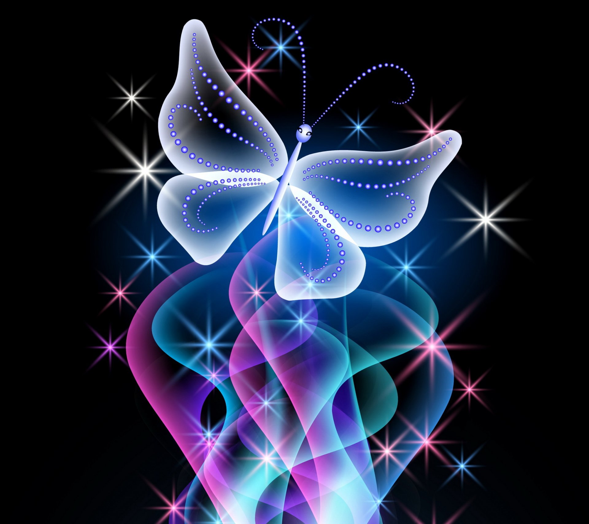 neon butterfly abstract blue pink sparkle glow design neon