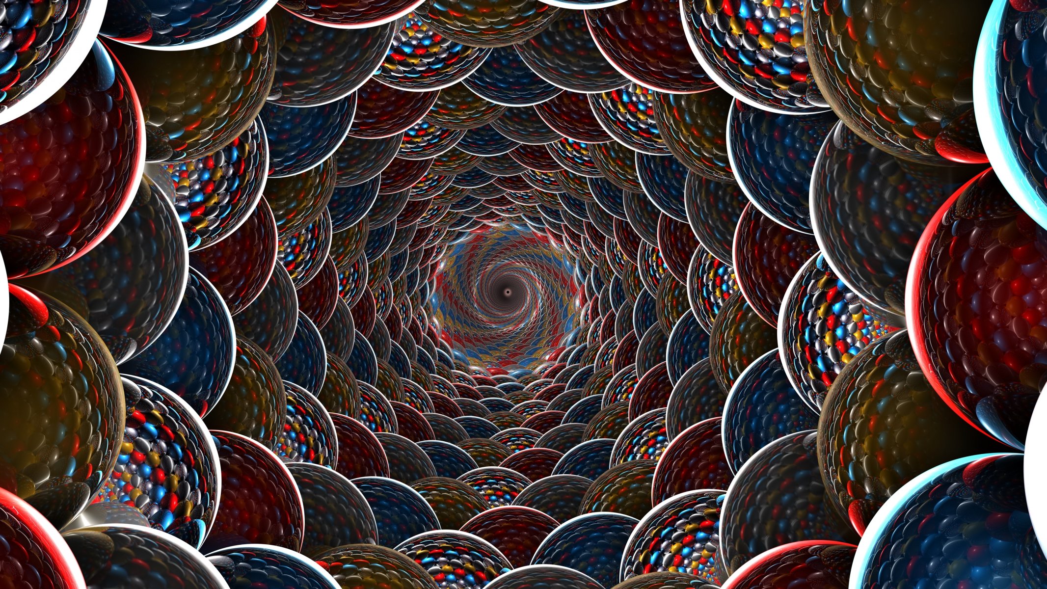 spirale boules lumière couleur puits profondeur 3d volume