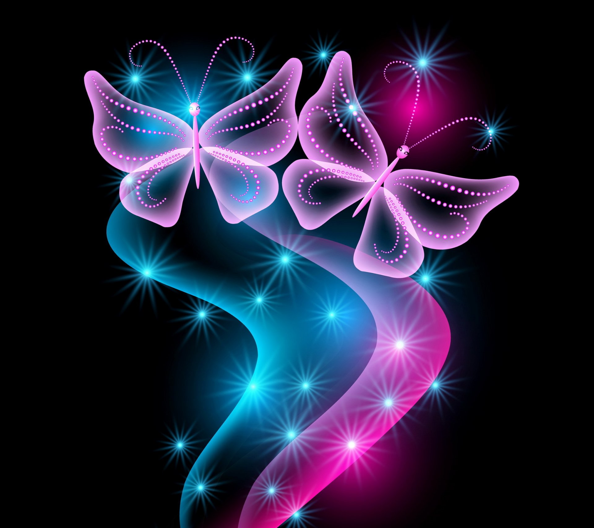 neon schmetterlinge abstrakt blau rosa funkeln glühen schmetterlinge neon