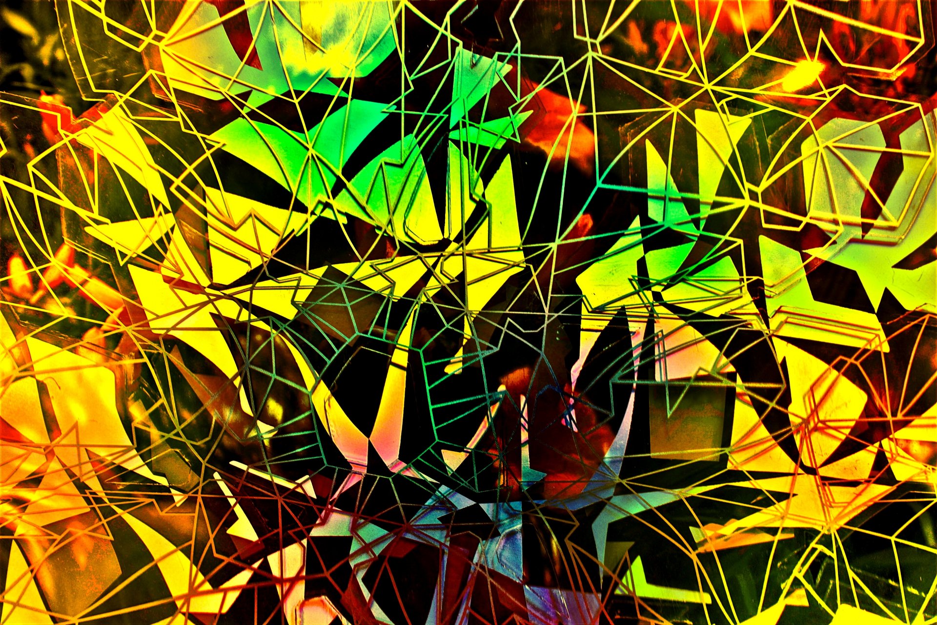 fractales réfraction de la lumière gamme de couleurs formes de géométrie triptyque