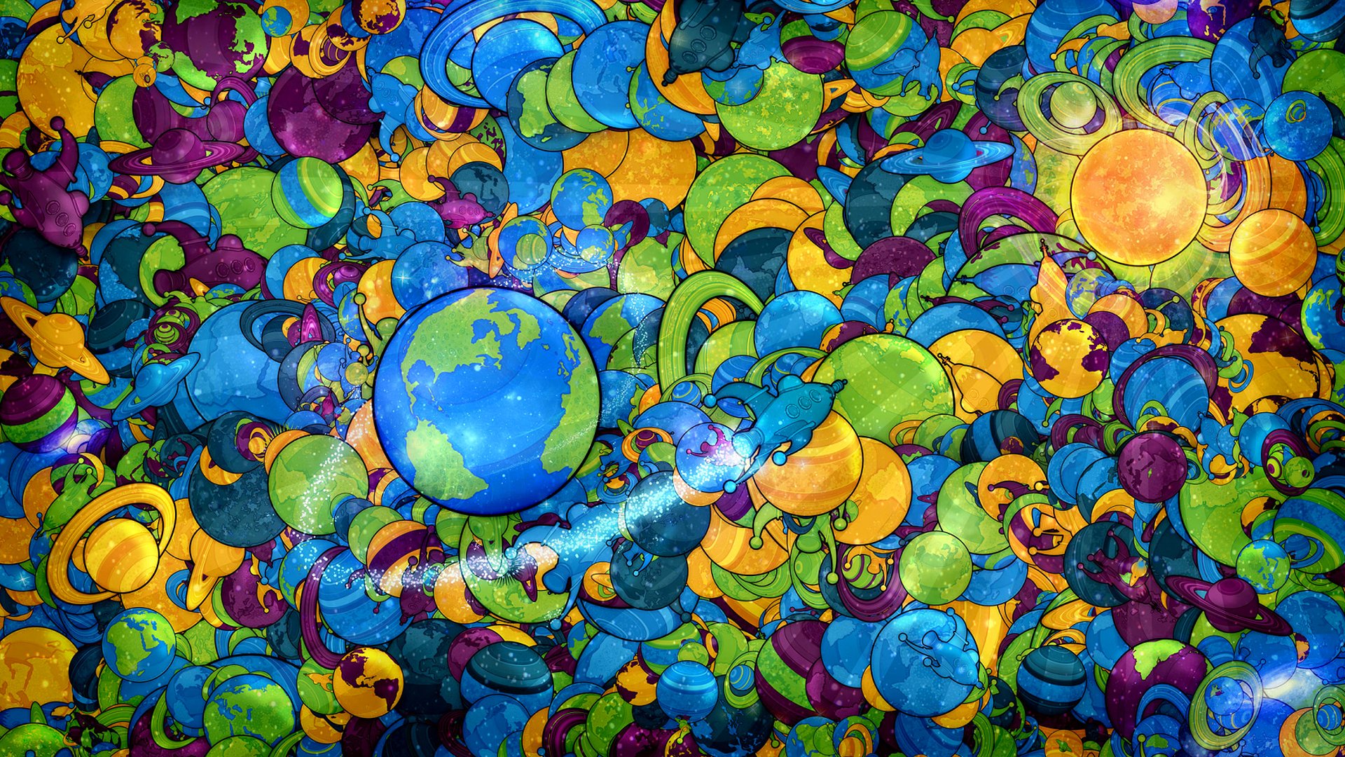 planète terre espace fusée bateau saturne couleur