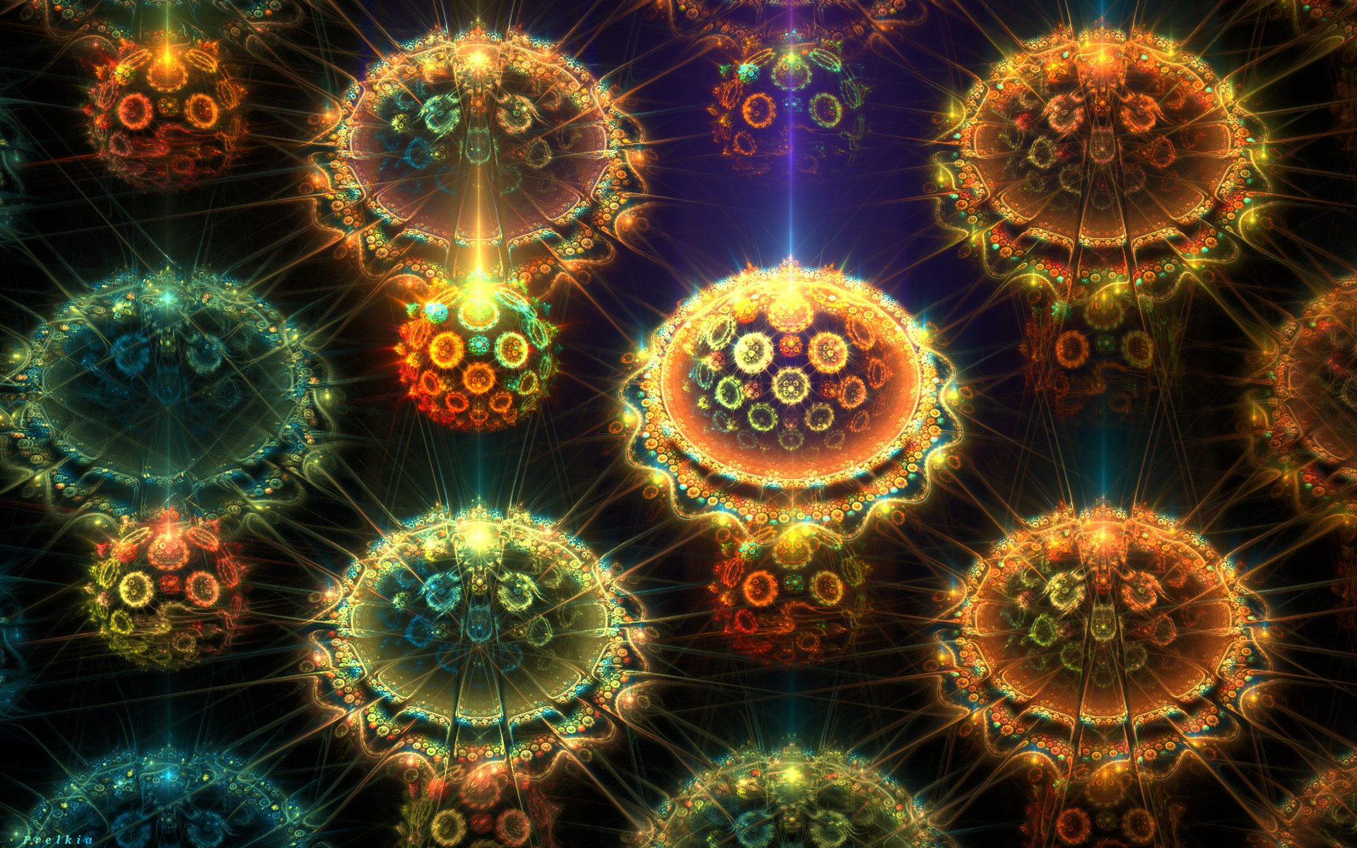grafica frattale composizione artistica cerchi cerchi raggi combinazione di colori sfondo