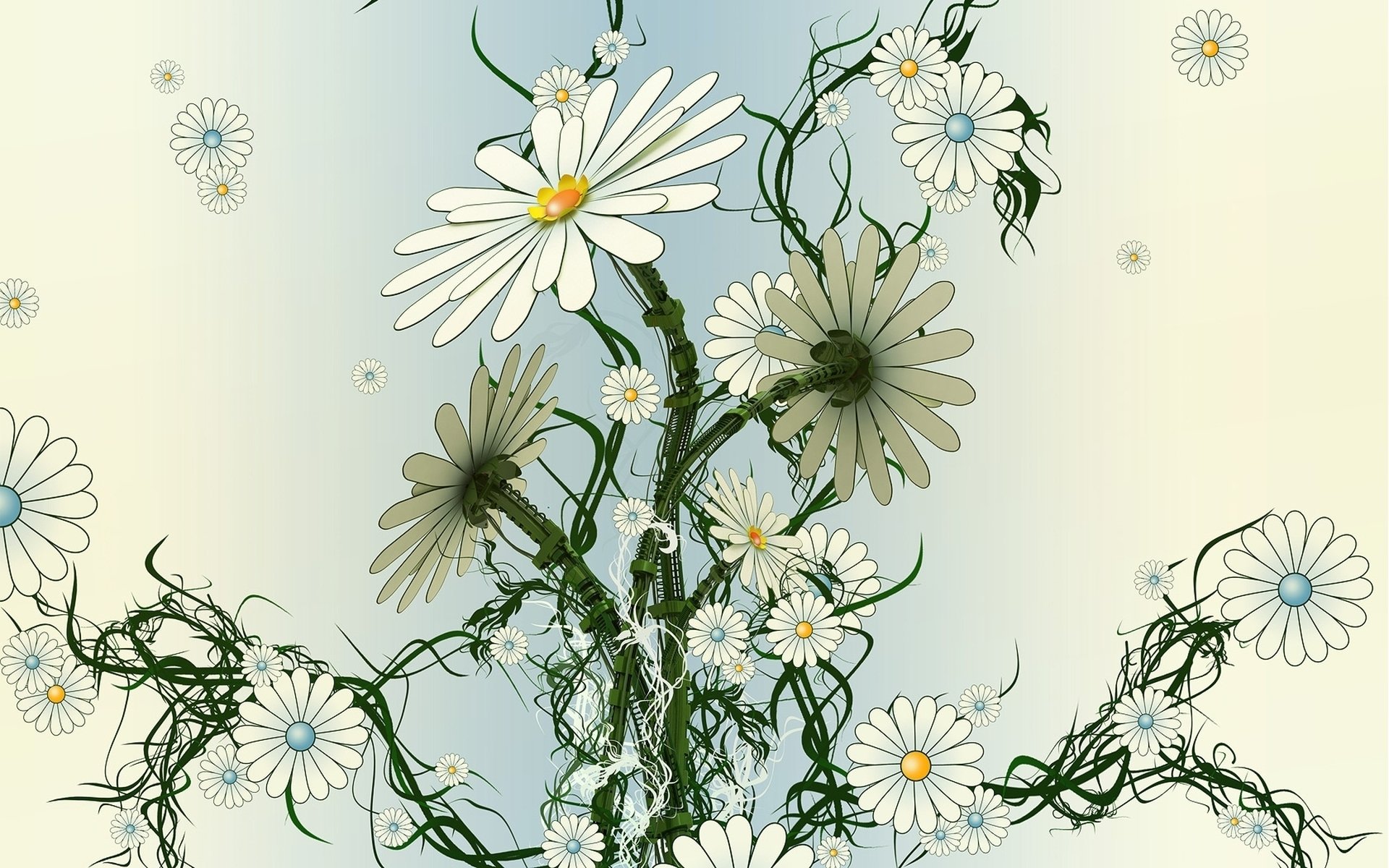blumen gänseblümchen stiel kunststoff tapete collage