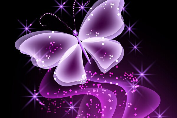 Papillon étincelant dans une lueur au néon