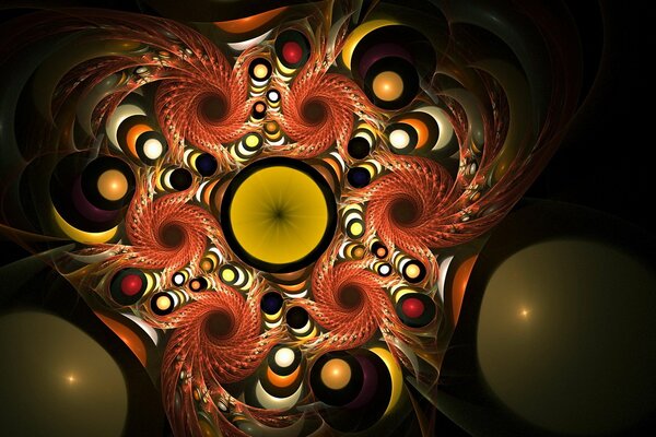 Abstracción de círculos multicolores y espirales