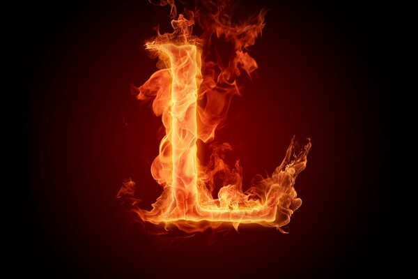 The English letter L in the flame of fire