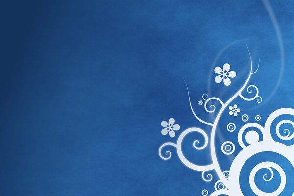 White patterns on a blue background