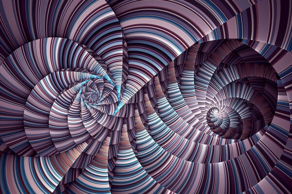 Spirals of multicolored stripes and lines