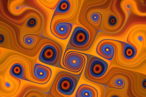 Orange and blue patterns and spirals