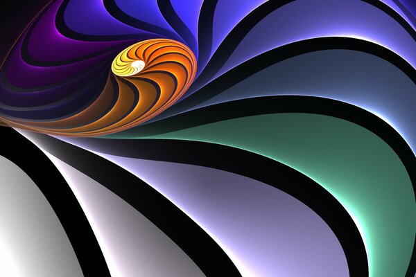 Ein grafisches Bild in Form einer mehrfarbigen Spirale mit vielen Kurven und Linien